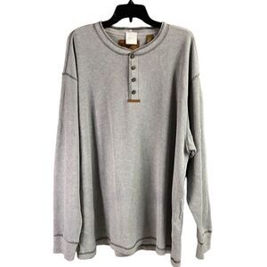 North River Mens Thermal Gray Waffle Knit Long Sleeve Henley Shirt Size XXL